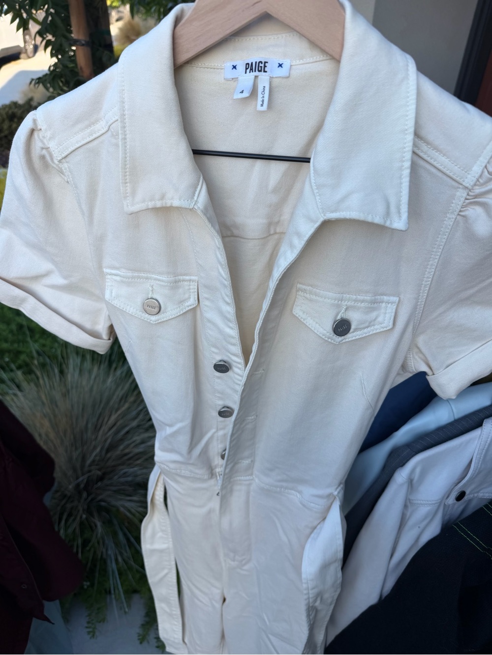 PAIGE Cream Short-Sleeve Utility Jumpsuit